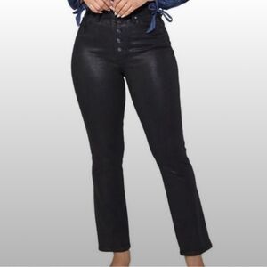 PAIGE Accent Straight Leg Jeans in Black Fog Luxe Coating Button Fly Size 32